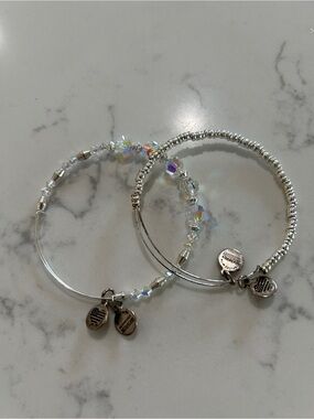 Alex and Ani Silver Tone Iridescent Crystal Bead Stretch Bracelet Set